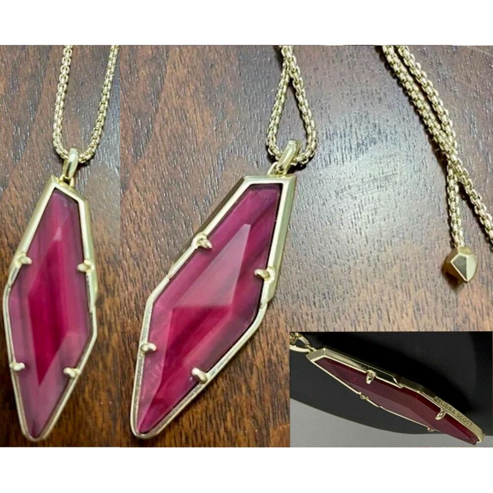 NWOT Kendra Scott Damon Gold Necklace Maroon Jade - Picture 13 of 16